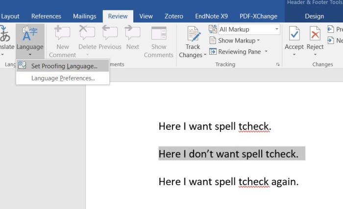 Screenshot of Word with the Review tab